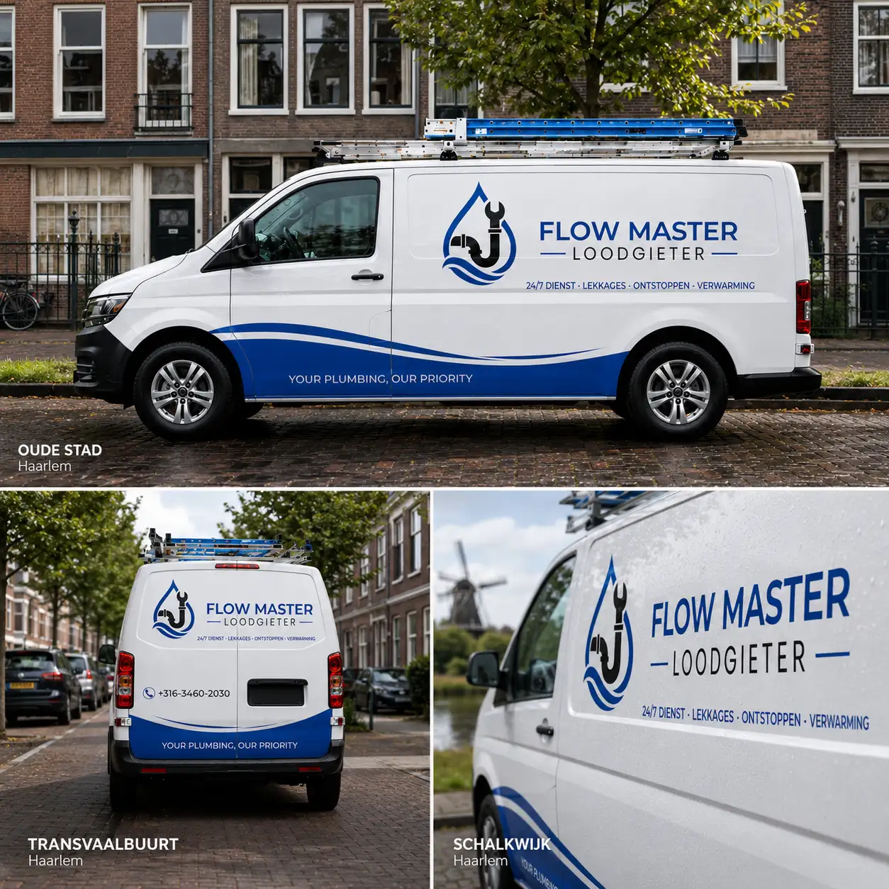 Loodgieter met zijn werkbus in Haarlem binnen 3 wijken Loodgieter met zijn werkbus in Haarlem binnen 3 wijken